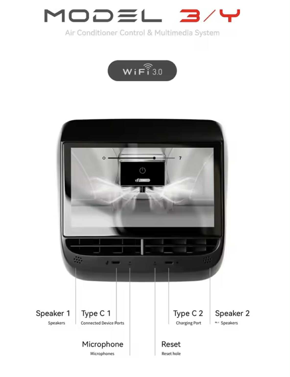 TESLA Model 3/Y Rear Seat Aircon Control & Multimedia