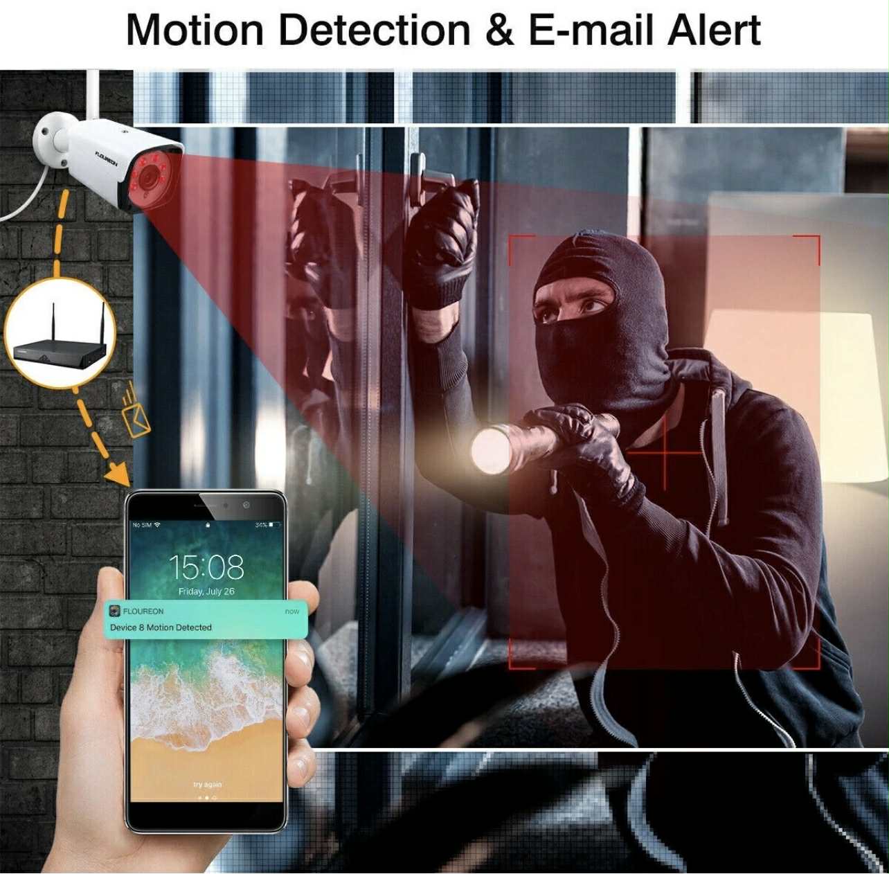 FLOUREON WIFI CCTV Security Camera System NVR + 4Pcs 3MP Wireless Camera