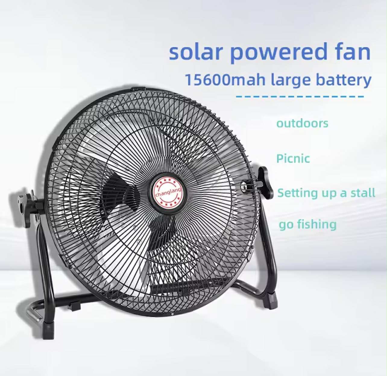 12” Portable Solar Rechargeable Fan W/Solar Panel & AC Charger