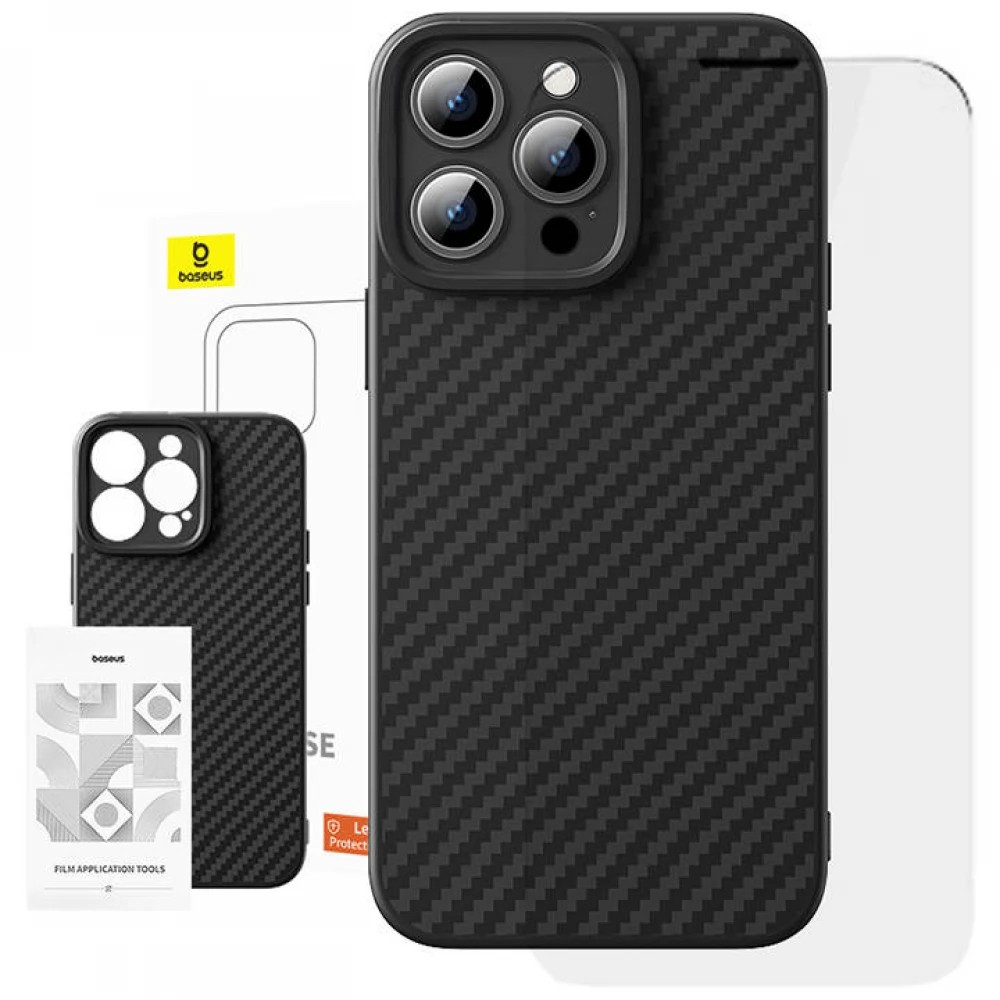 BASEUS iPHONE 15 Pro Max Synthetic Fiber Magnetic Phone Case and Glass Protection