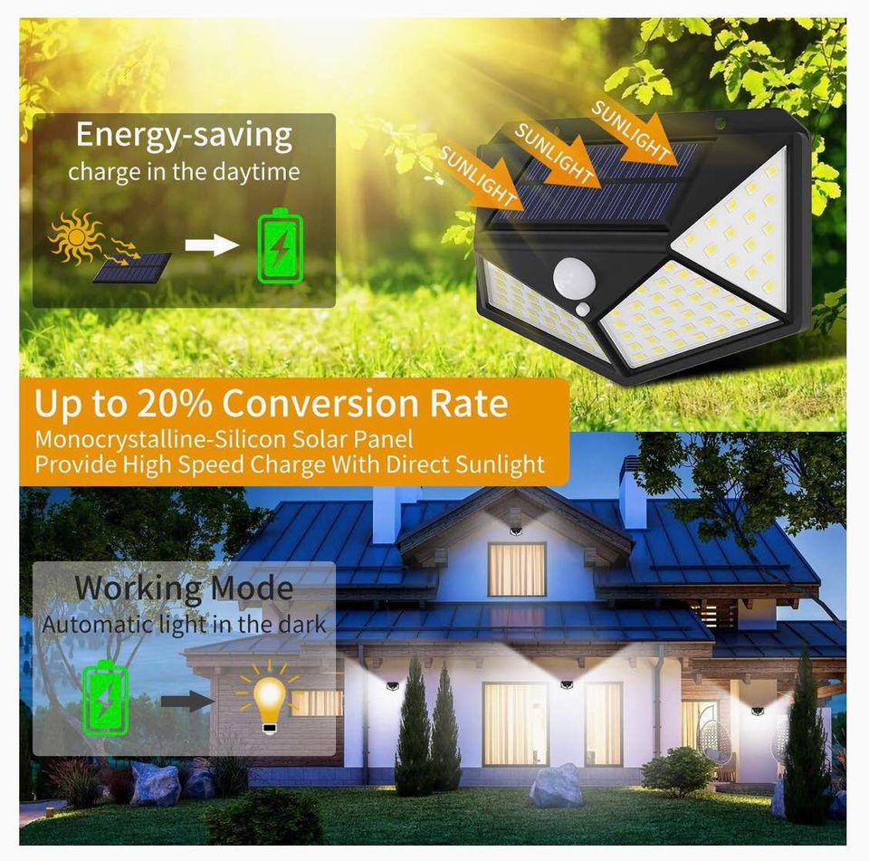 100 LED Solar Outdoor Wall Light