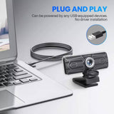 VicTsing 1080P Webcam W/Dual Microphones & Privacy Cover USB Windows/Mac OS
