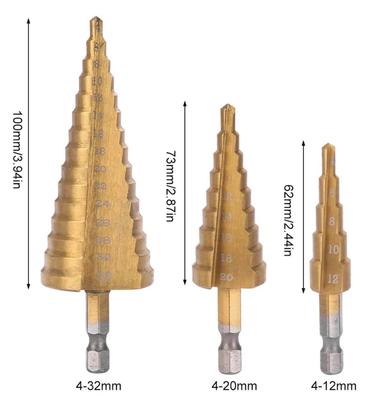 3pcs/Set HSS Straight Groove Step Drill Bit | Wood Metal Hole Cutter Drilling Tool Kit