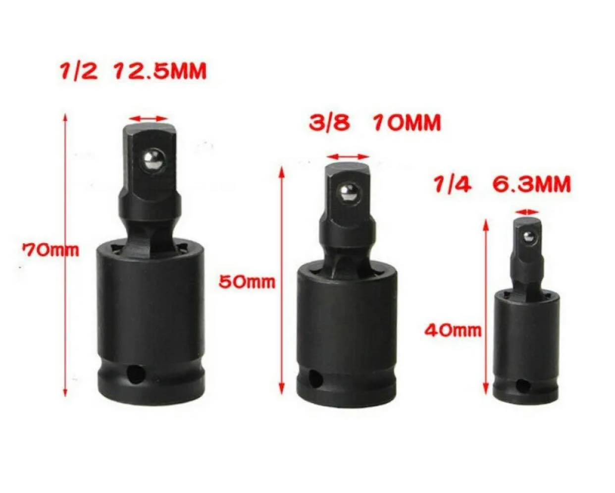 3pcs/Set Extension Swivel Wobble Socket Impact Universal Joint Drive Adapter