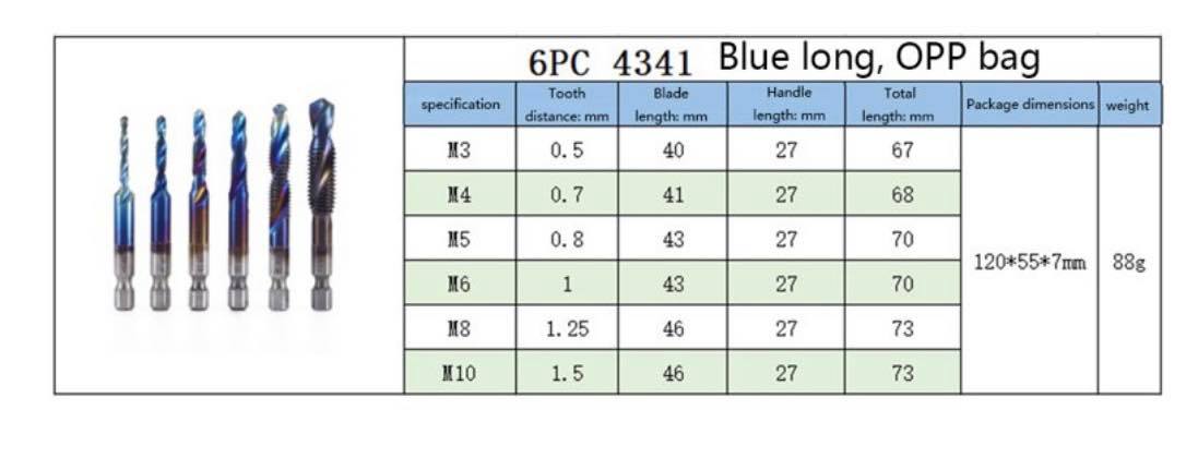 6PCS 1/4" Composite Hex Shank Titanium HSS Imperial Thread Tap Drill Bits Set