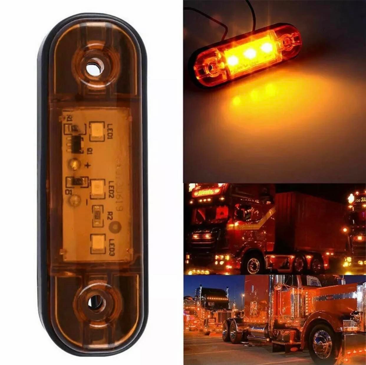 Single Colour 3 LED Side Marker Lights 12-24V Car Truck External Lights Warning Tail Light