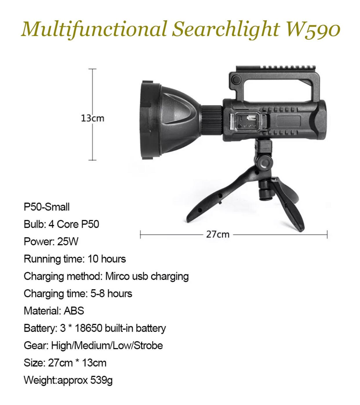 Multifunctional Search Light Hunting/Work Torch W/Tripod | W590/W591