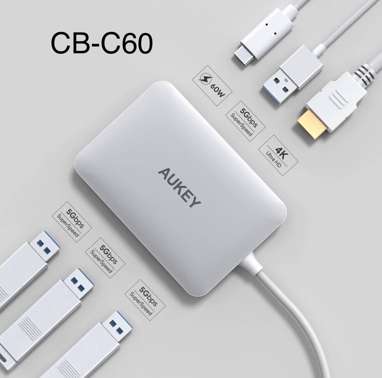 AUKEY USB-C to USB 3.0 Hub W/HDMI, Card Reader & USB-C Charging Port | CB-C59/CB-C60
