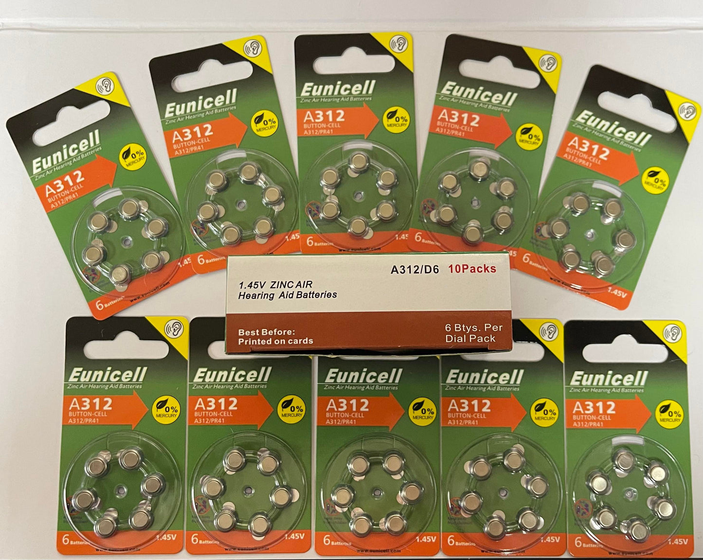 Eunicell 1.4V Zinc Air Hearing Aids Battery Button-Cell | 4 Types | 6pcs - 10 Packs Box
