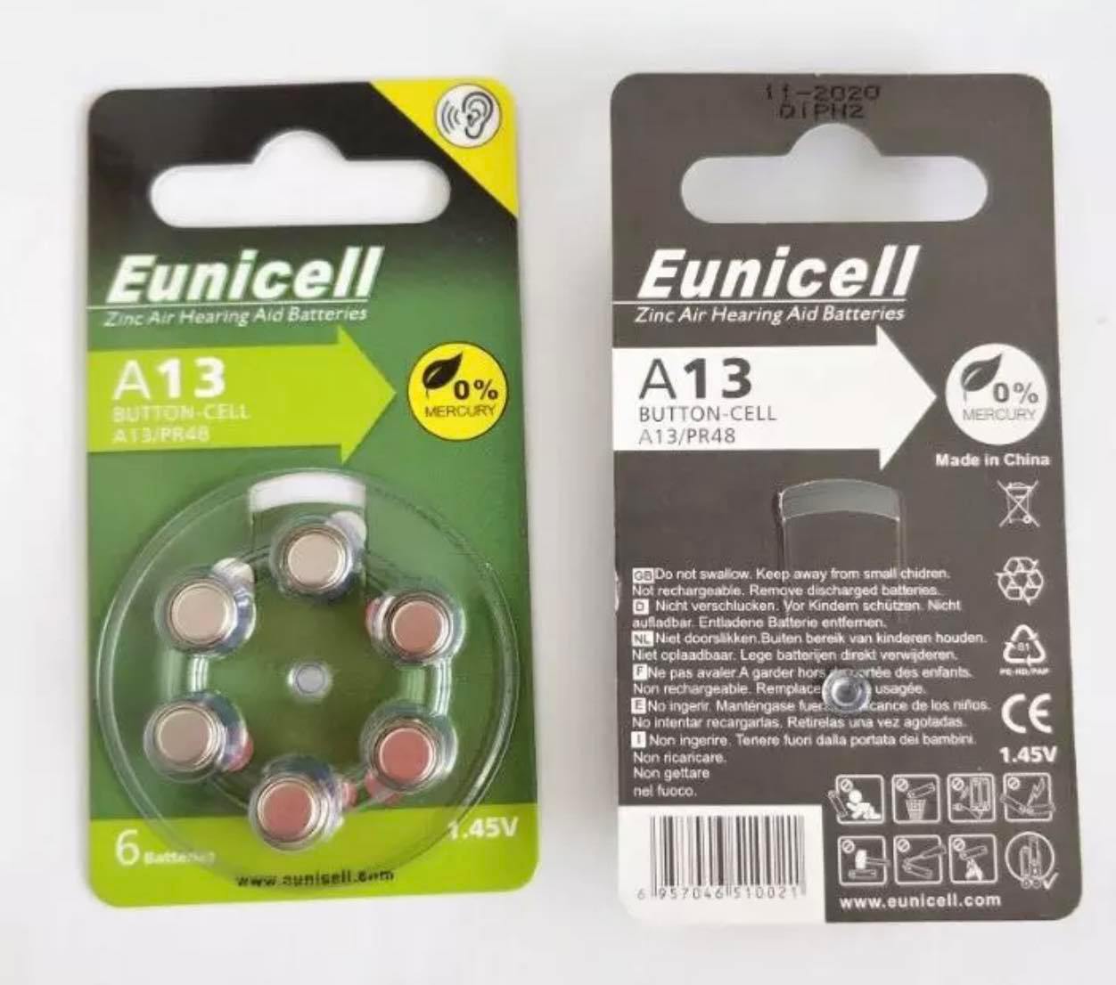 Eunicell 1.4V Zinc Air Hearing Aids Battery Button-Cell | 4 Types | 6pcs - 10 Packs Box