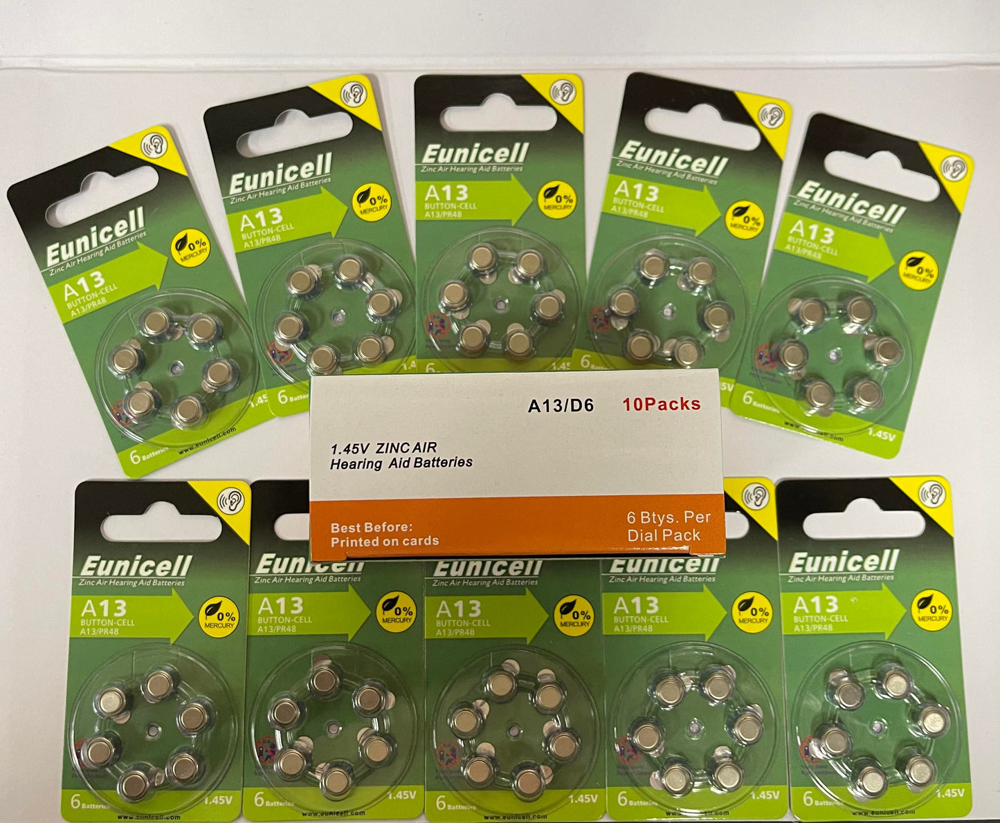 Eunicell 1.4V Zinc Air Hearing Aids Battery Button-Cell | 4 Types | 6pcs - 10 Packs Box
