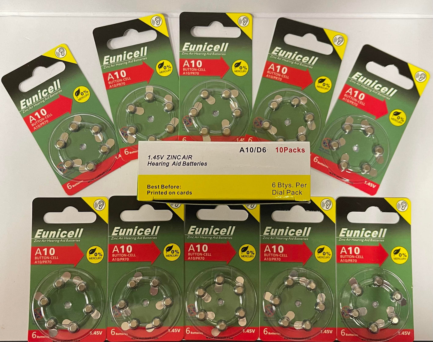 Eunicell 1.4V Zinc Air Hearing Aids Battery Button-Cell | 4 Types | 6pcs - 10 Packs Box