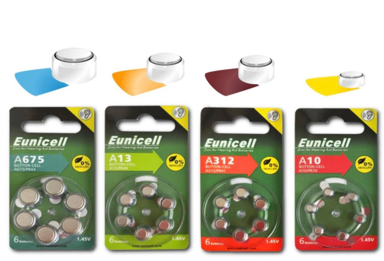 Eunicell 1.4V Zinc Air Hearing Aids Battery Button-Cell | 4 Types | 6pcs - 10 Packs Box