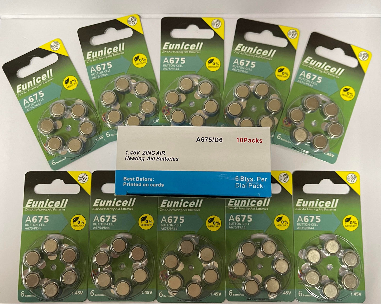 Eunicell 1.4V Zinc Air Hearing Aids Battery Button-Cell | 4 Types | 6pcs - 10 Packs Box