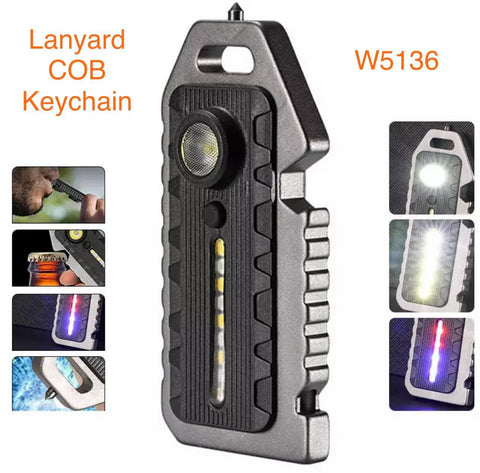Lanyard COB Rechargeable Keychain Light W/Bottle Opener/Whistle/Window Breaker/Magnet | W5135-W5136