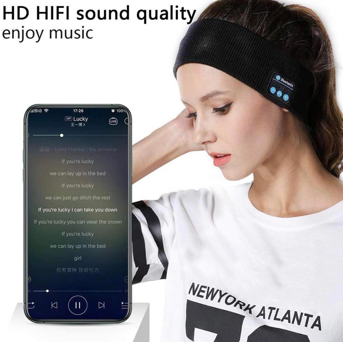 Bluetooth Wireless Headband Washable W/Built-in Speakers & Mic | Grey