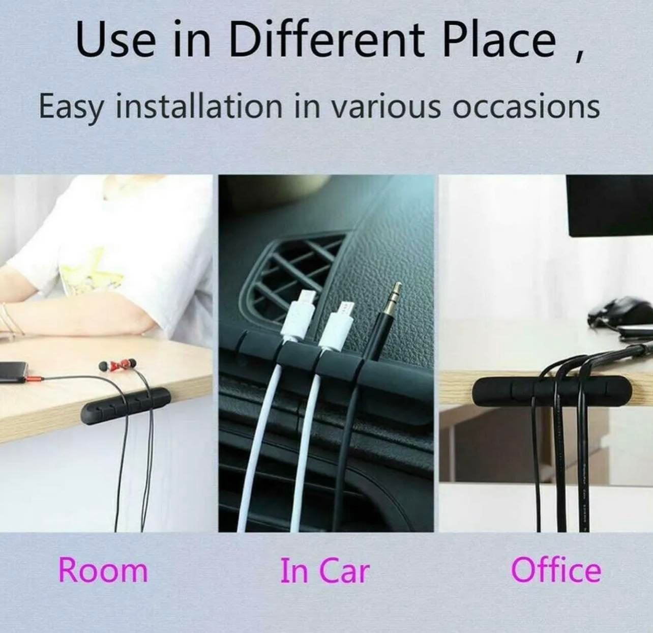 Cable Clips Cord Management Desk Organiser Adhesive Back | 3pcs Pack | Black
