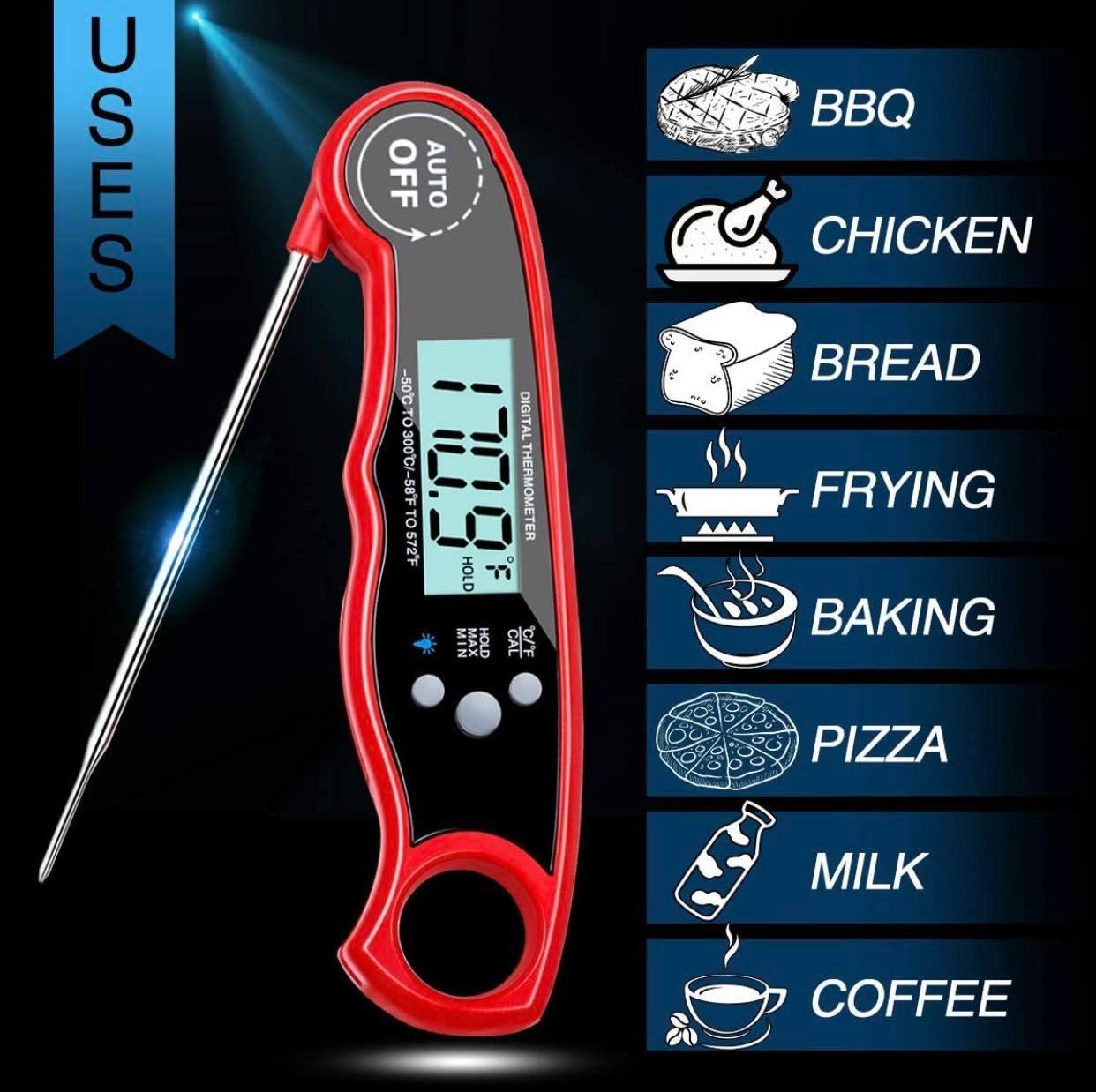Dual Probe Meat/Grill Thermometer W/Alarm Function for Oven Safe | Red