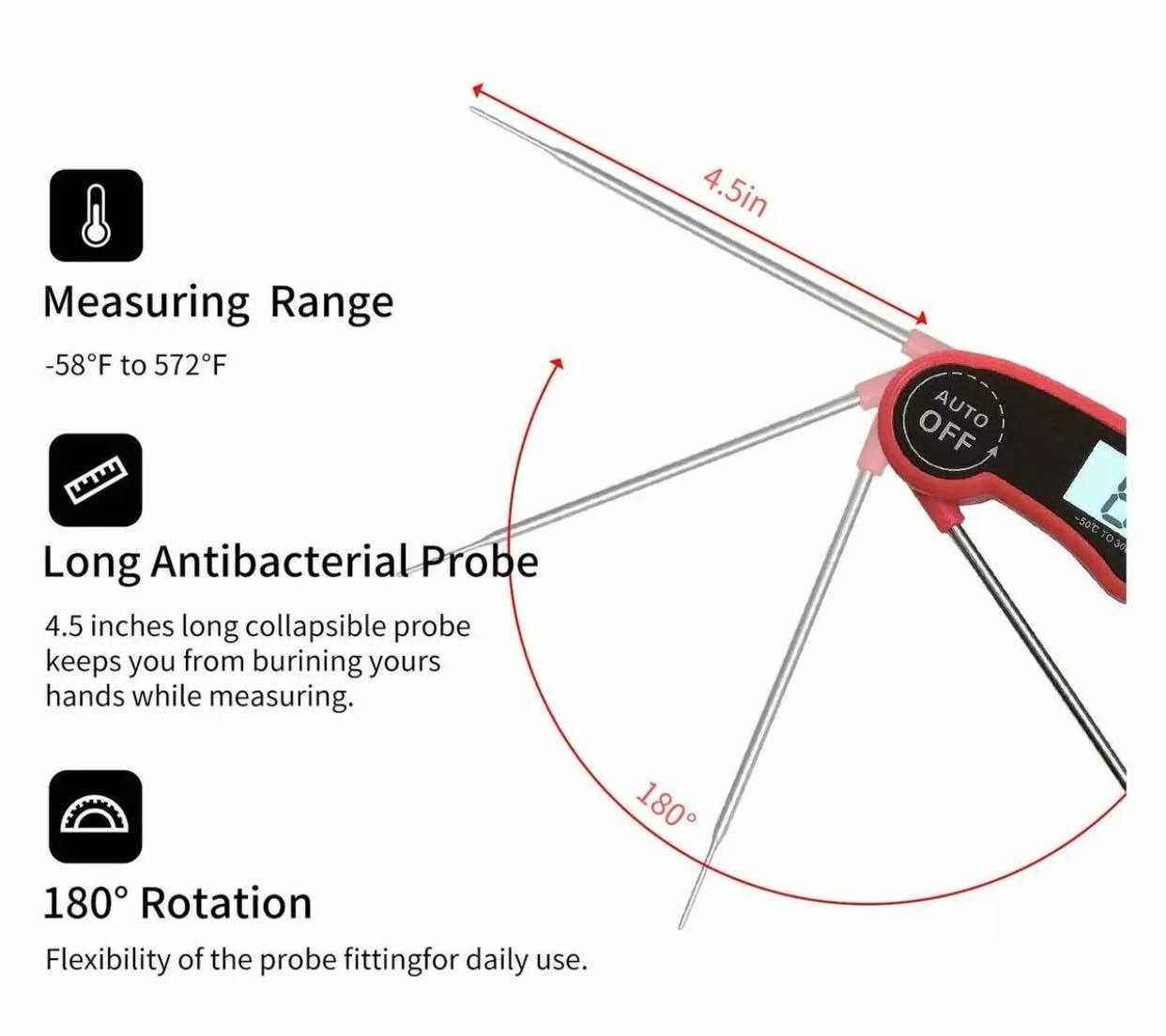 Dual Probe Meat/Grill Thermometer W/Alarm Function for Oven Safe | Red
