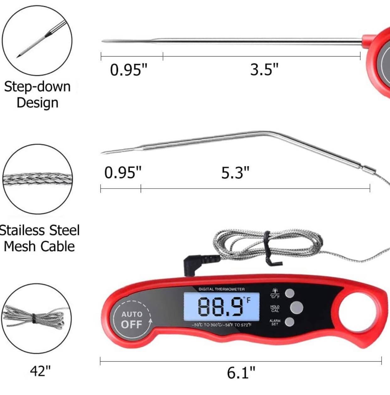 Dual Probe Meat/Grill Thermometer W/Alarm Function for Oven Safe | Red