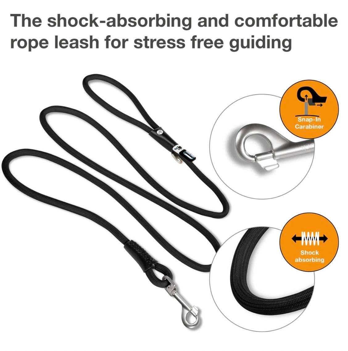 Curli Stretch Comfort Leash | For Dogs up to 40kg | Black - Large | 180cm