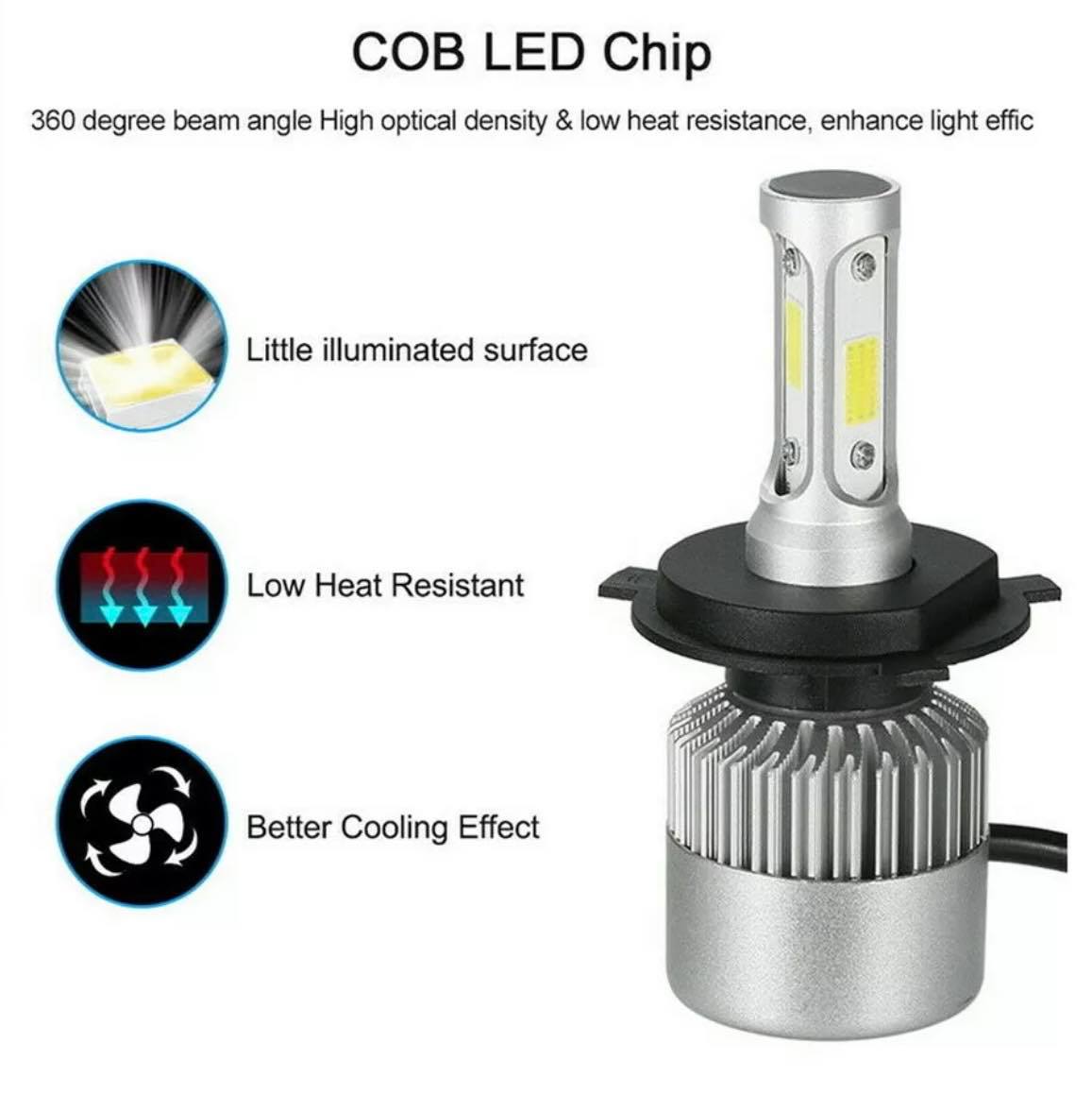 Pair Car COB LED Headlights Bulbs Globes W/Fan | H4-H7-H8/H9/H11