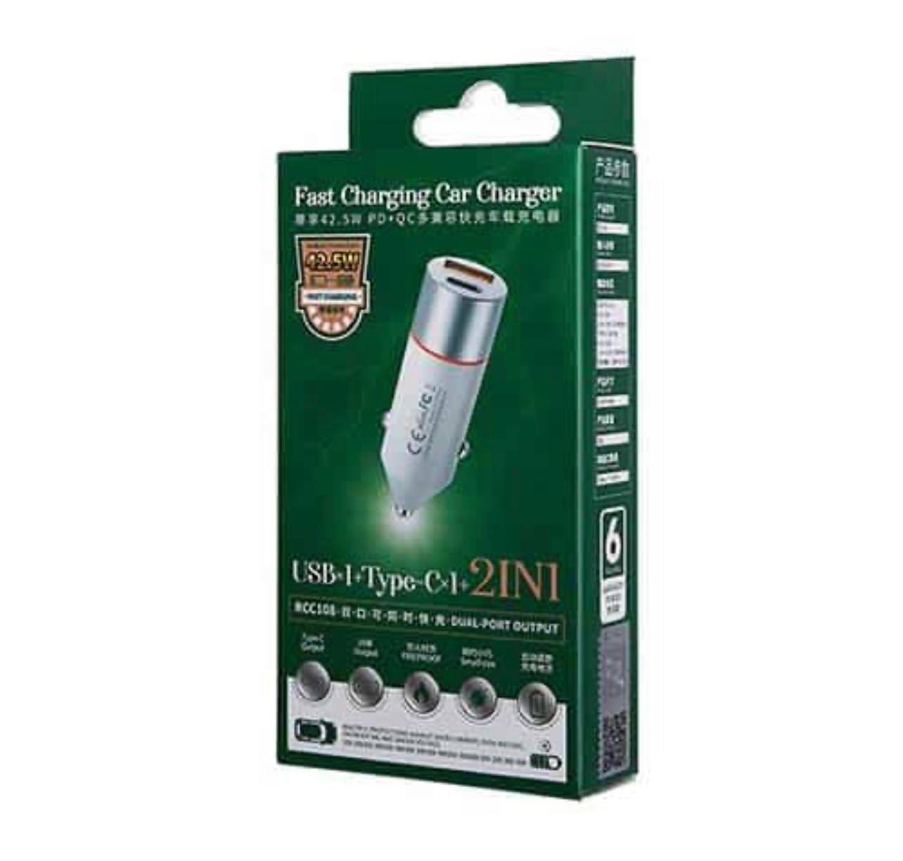 REMAX 2-in-1 Fast Charging 42.5W Car Charger PD+QC3 | RCC108