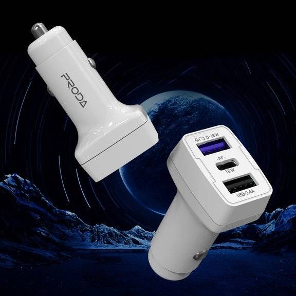 Proda Car Phone Charger with QC3.0 USB Type C Ports
