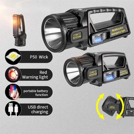 P50 Solar Charging Portable Powerful LED Flashlight Handheld Searchlight USB Rechargeable Spotlight Waterproof Torch Light