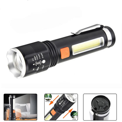 P50 Powerful LED Flashlight 4-Modes Type-C Rechargeable Tactical Telescopic Torch High Power Flashlight Emergency Light