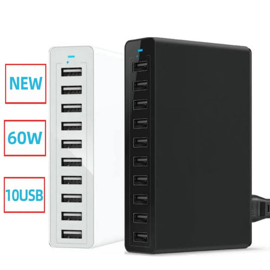 60W 10Port USB Charger for iPhone iPad Kindle Samsung Xiaomi Charging Station