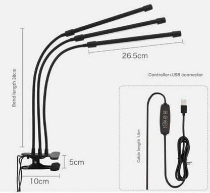 Plant Grow Light – LED Three-Head Clip Type Full-Spectrum USB
