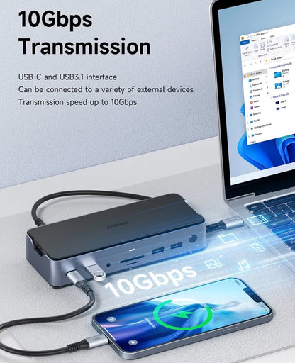 HAGiBiS 15-in-1 USB-C Triple Display M.2 SSD Docking Station 2.5G Ethernet