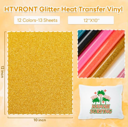HTVRONT Glitter Heat Transfer Vinyl - 13 Sheets 12" x 10"