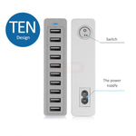 60W 10Port USB Charger for iPhone iPad Kindle Samsung Xiaomi Charging Station