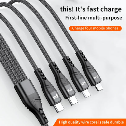 4 in 1 USB Cable For iPhone 13 12 11 6A 66W 100W Data Cable