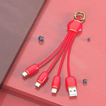 Keychain Charger Wire 3 in 1 Quick Charging Cable Micro USB/Type C/8Pin Data Sync Charge Cord
