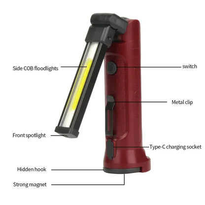 Portable COB Folding Flashlight Emergency Repair Spotlight With Hook Magnetic
