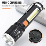 P50 Powerful LED Flashlight 4-Modes Type-C Rechargeable Tactical Telescopic Torch High Power Flashlight Emergency Light
