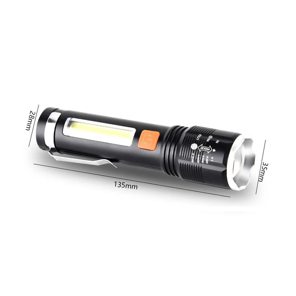 P50 Powerful LED Flashlight 4-Modes Type-C Rechargeable Tactical Telescopic Torch High Power Flashlight Emergency Light
