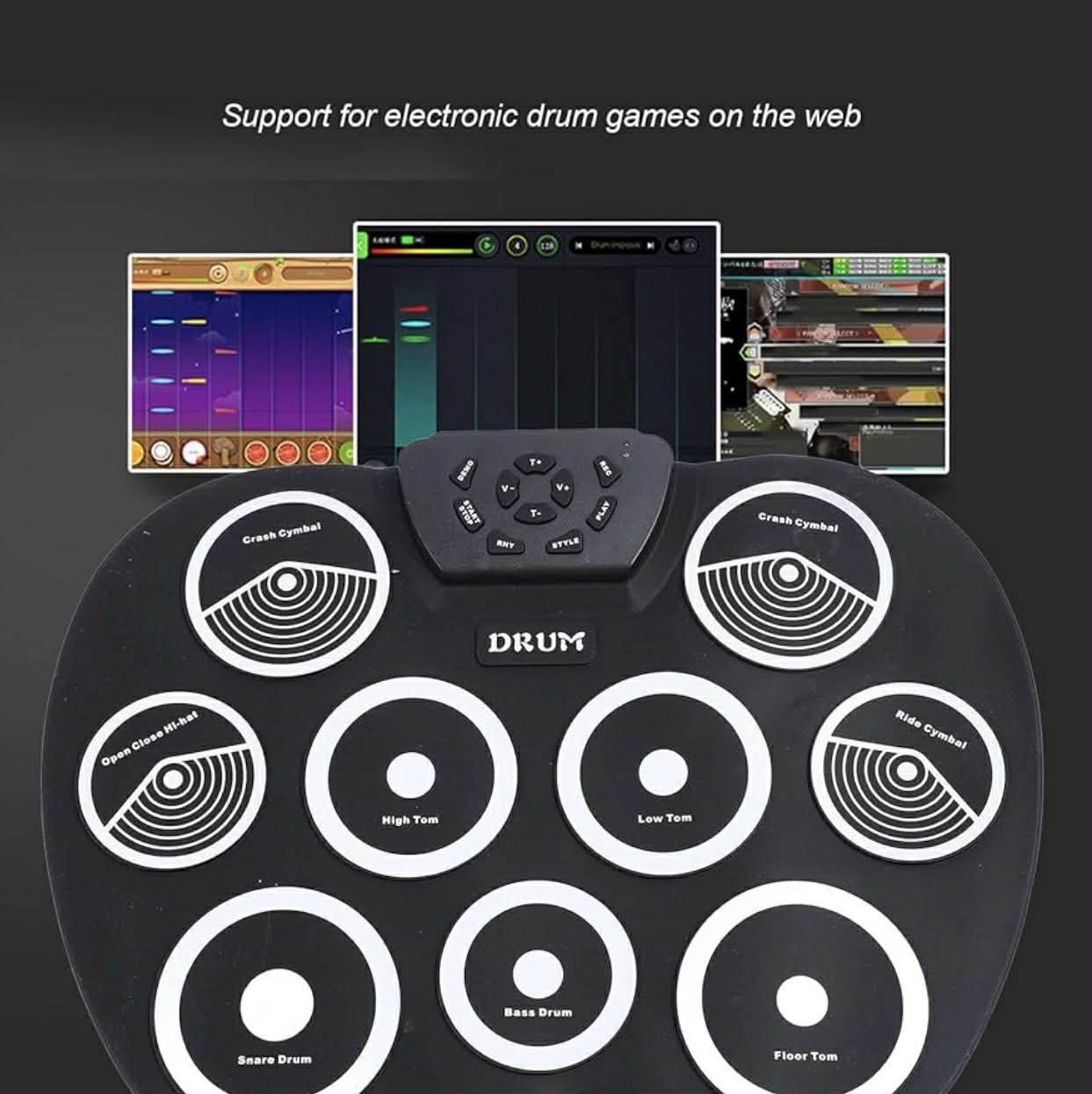 Electronic Roll Up Drum Kit: 9-Pad W/Foot Pedals & Drumsticks