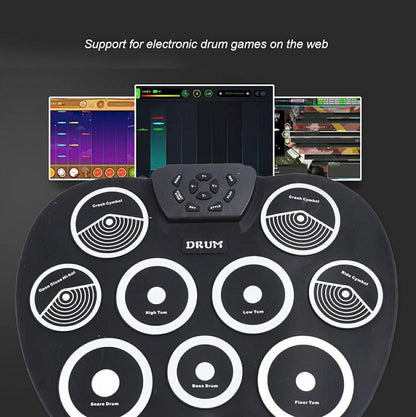 Electronic Roll Up Drum Kit: 9-Pad W/Foot Pedals & Drumsticks
