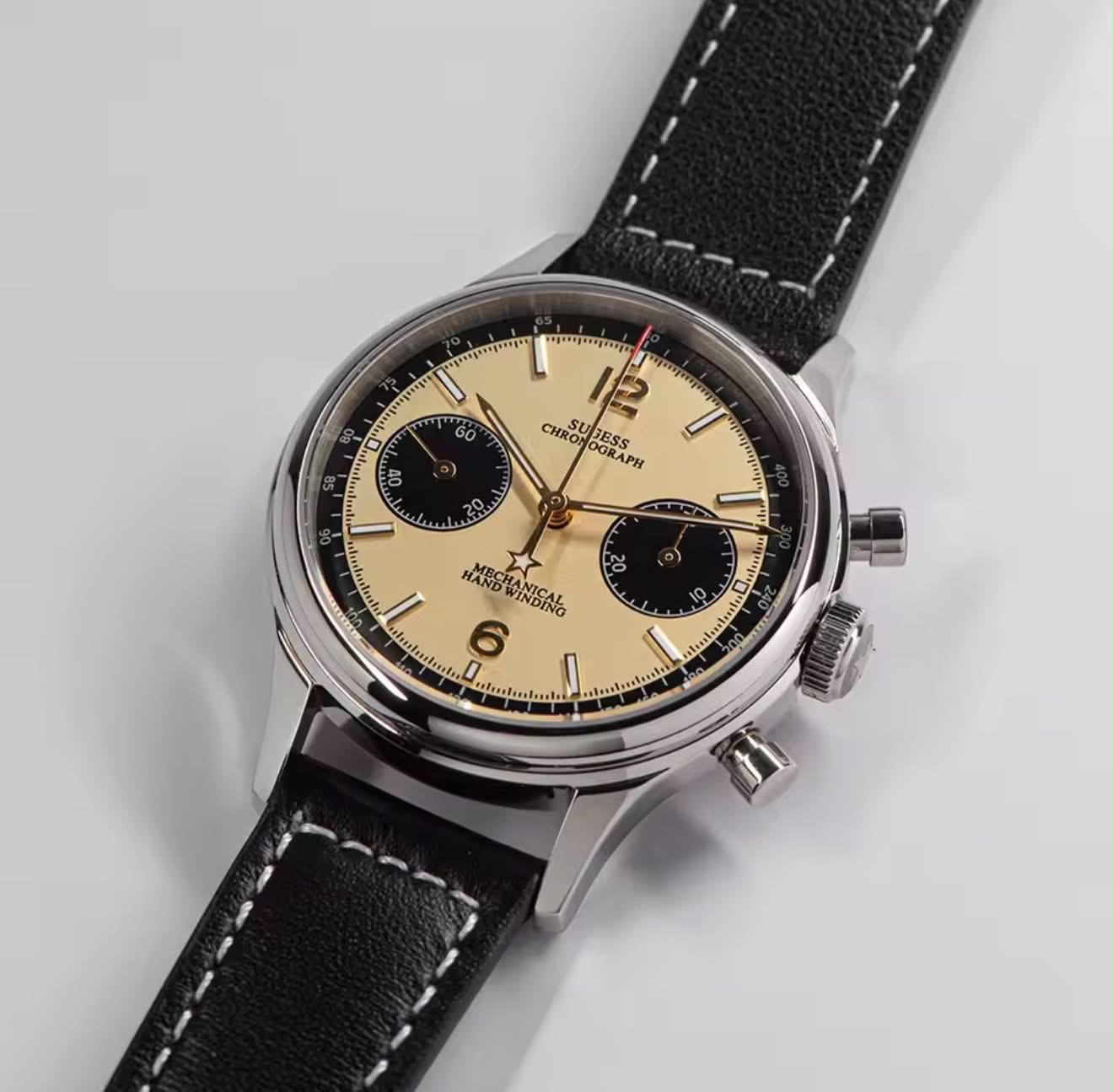 SUGESS 38mm Panda Chrono Heritage Mechanical Watch Hand Winding