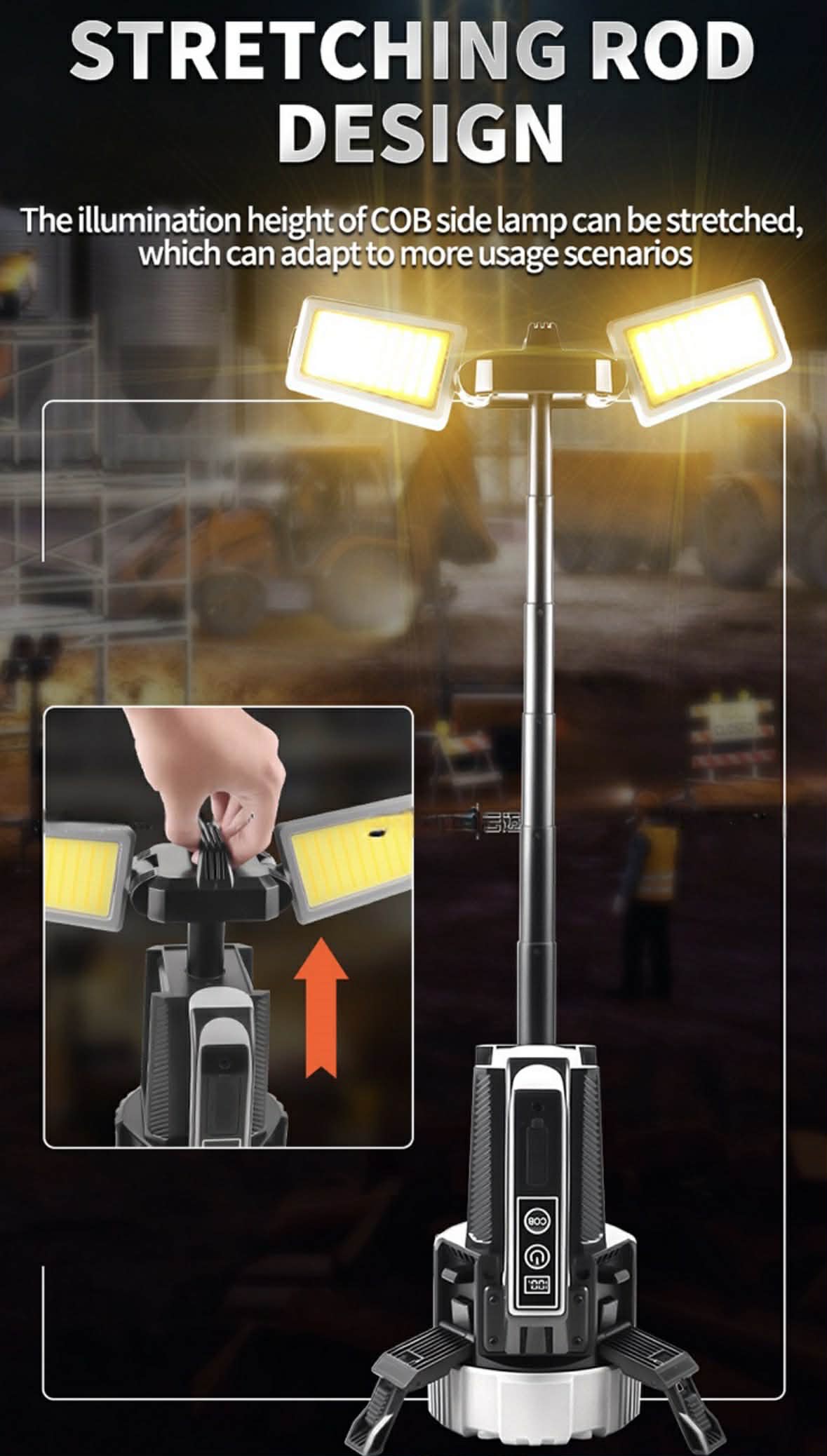 Dual-Light Pro Hand Lantern 3*LED+2*COB Telescopic Floodlights