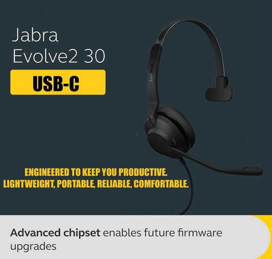 Jabra Evolve2 30 Wired Headset W/Dual ANC Mic | USB-C UC Mono