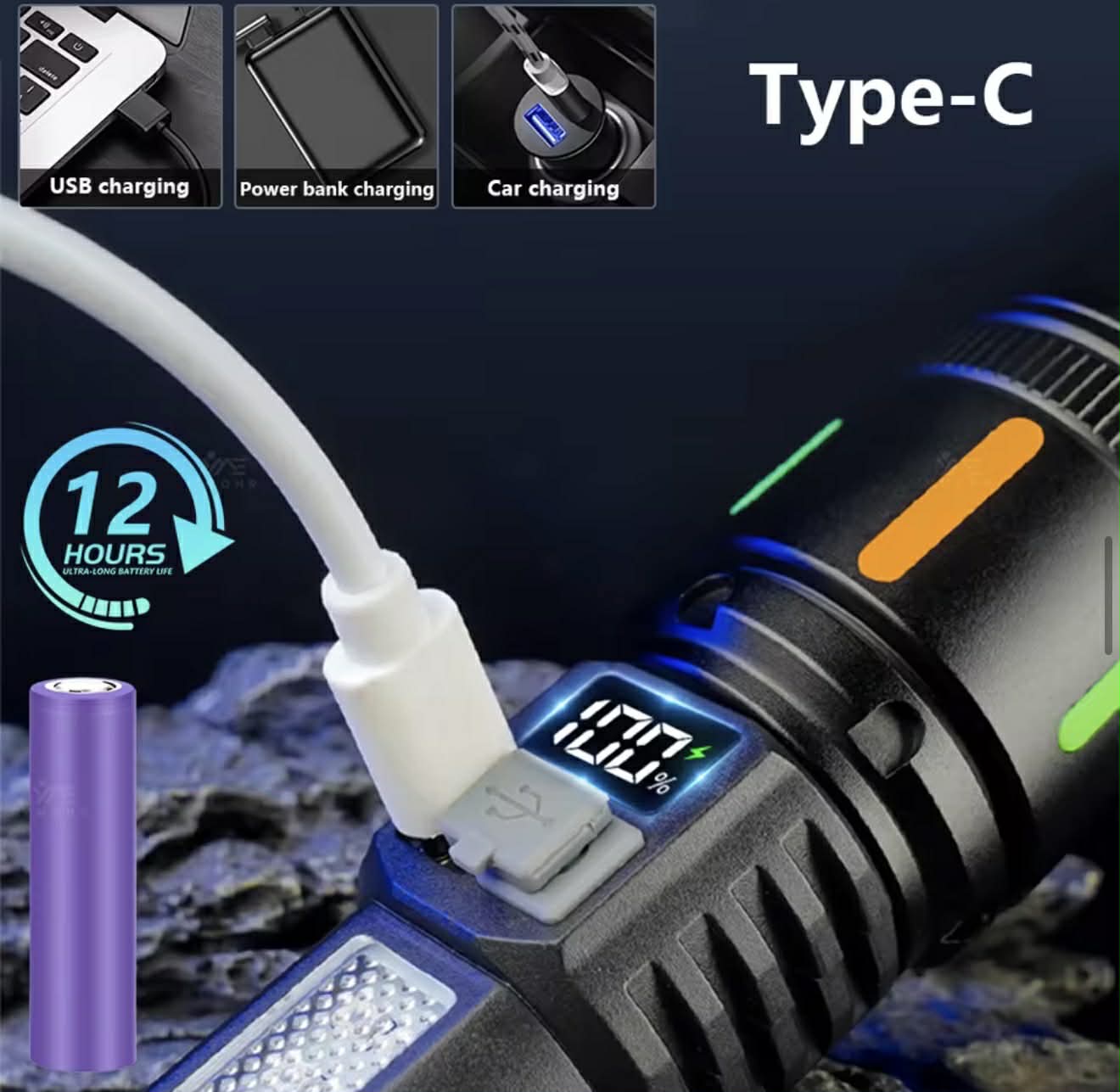 Handheld White Laser Wick Flashlight + 16*LED Side Light