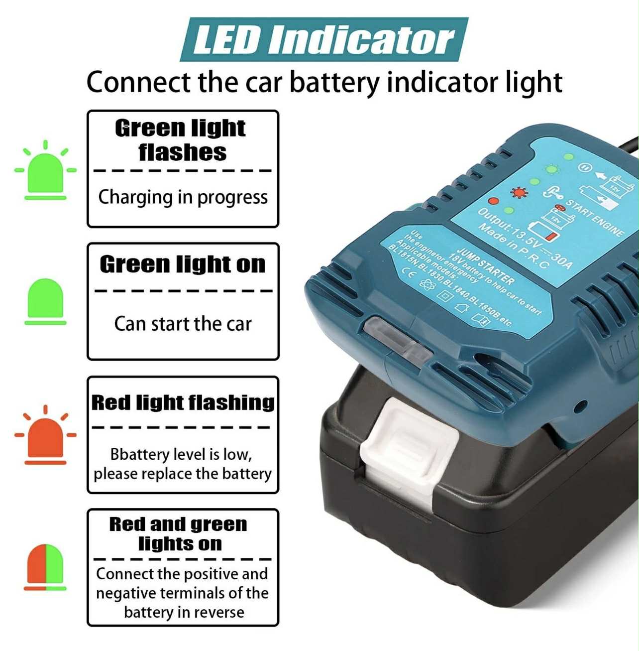12V Car Starter Portable for BL1815N BL1830 BL1840 BL1850B 18V Li Ion Battery