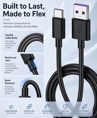 6PK USB A to USB C PVC Purple Charging Cable