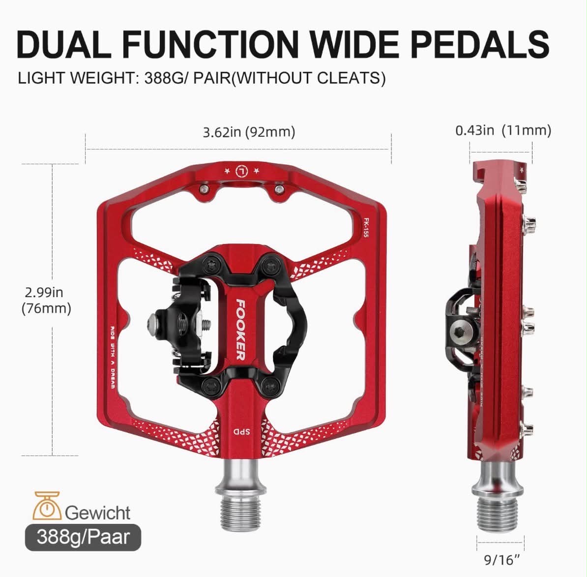 FOOKER FK-155 MTB Pedals W/Clipless Pedal