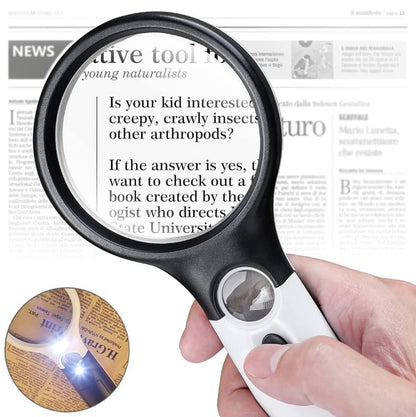 Handheld Magnifying Glass Dual Lens 3X & 45X W/3 LED Lights